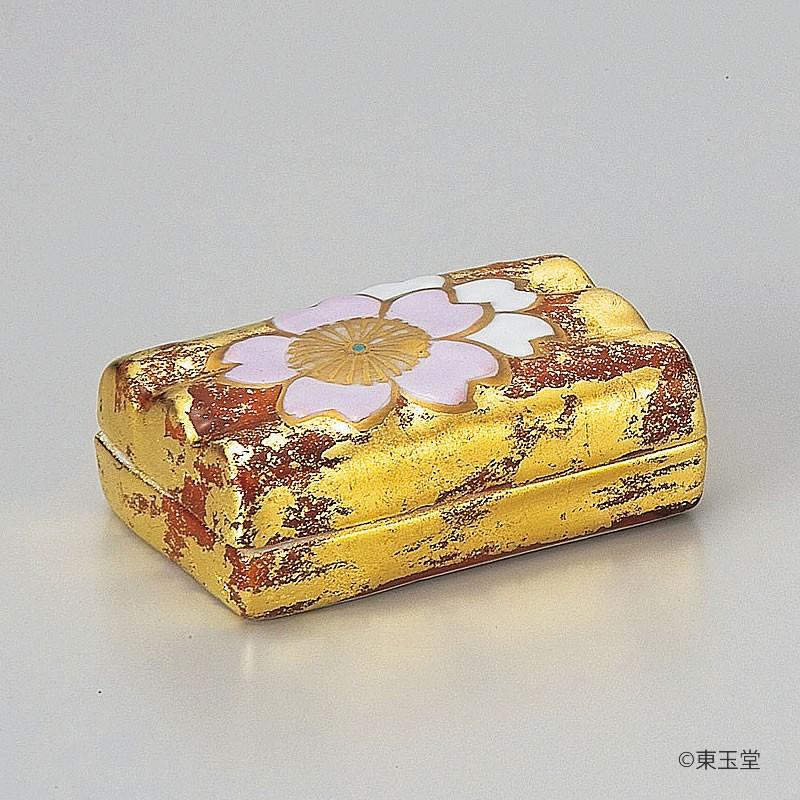 香合 色絵 花筏 高野昭阿弥作 （木箱入）春 桜 お花見 3月 4月 : お