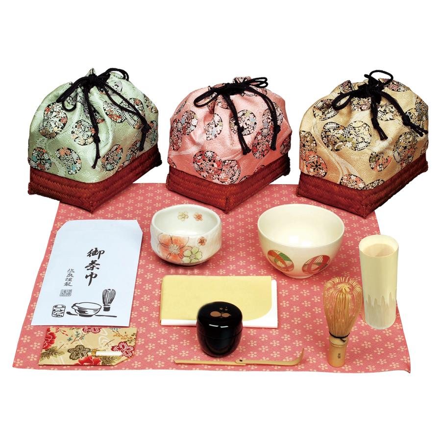 野点篭 源氏籠セット（利休茶碗、小茶碗、棗、茶筅、竹茶筅筒、茶巾 
