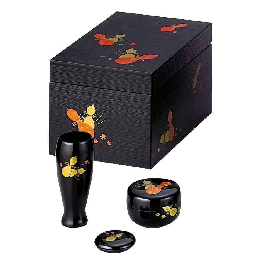利休茶箱 黒塗 瓢（プラスチック製 棗、香合、茶筅筒付）宗悦作 （化粧 