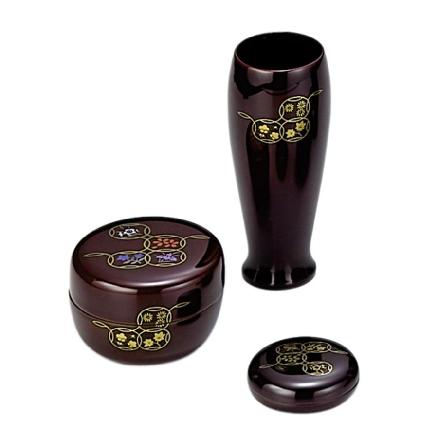 茶箱用 塗三点セット（茶筅筒、棗、香合）溜 七宝 宗悦作 （木製