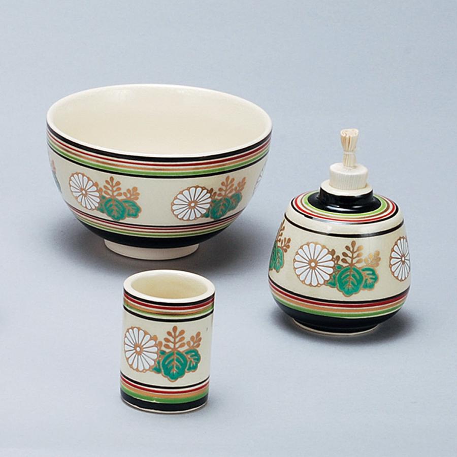 茶箱用 陶器三点セット(利休茶碗、振出し、茶巾筒) 独楽菊桐 宮地英香