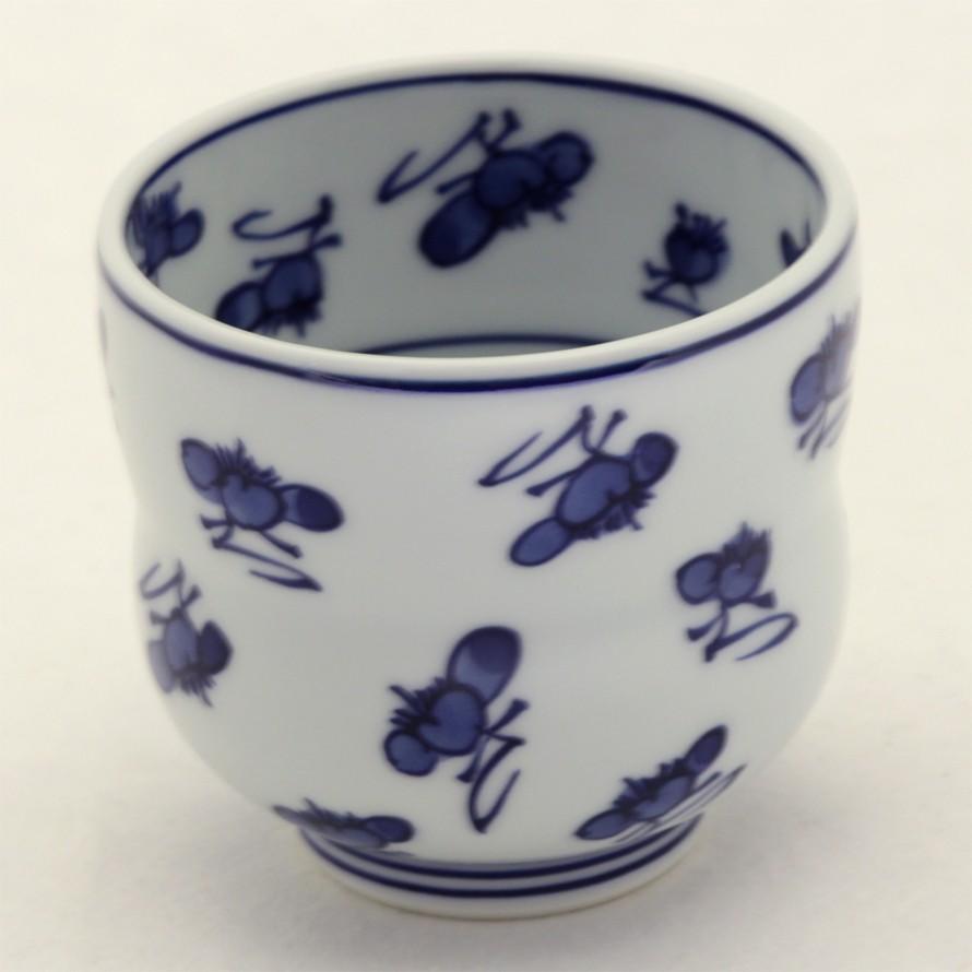 源右衛門 染錦梅小紋 飯碗 湯呑 11×5.5 6.7×6.5 染錦赤