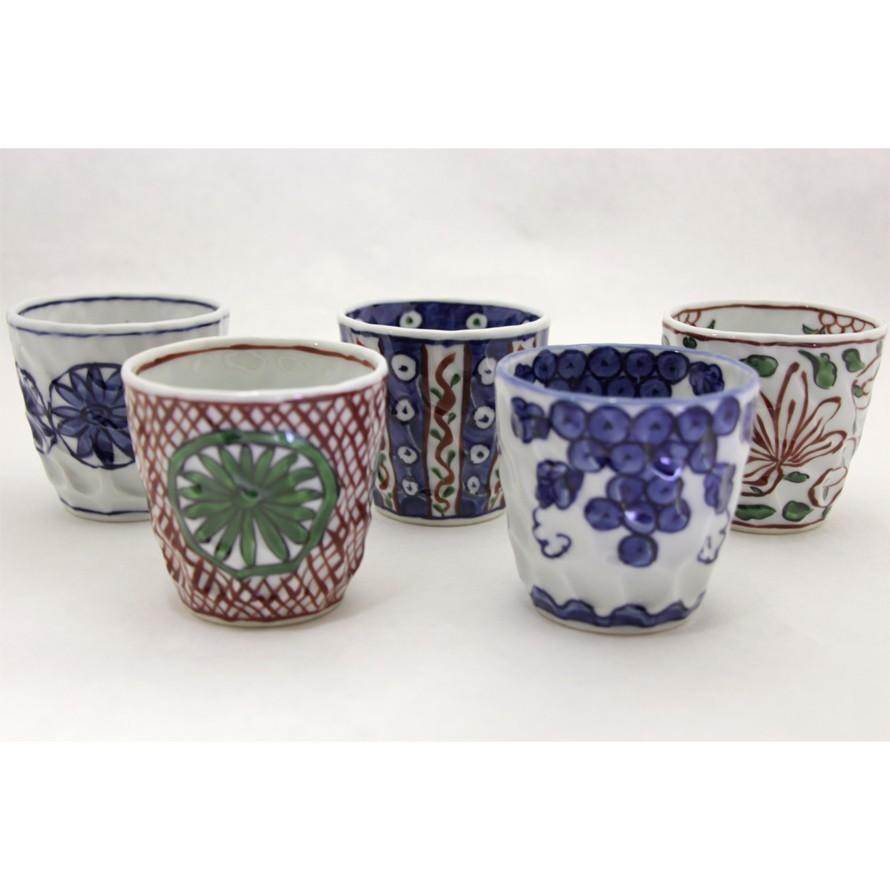 源右衛門窯 染錦絵変り手造り 湯呑 5個組 : 陶器たて石 Yahoo!店