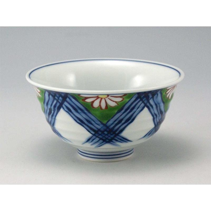 源右衛門窯 染錦縁菊割（緑・中） 飯碗 有田焼 ご飯茶碗 : 陶器たて石