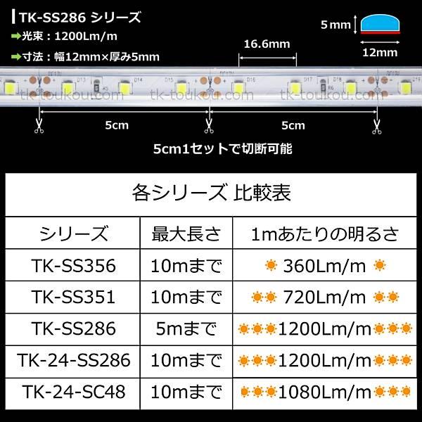 LEDテープライト シリコンチューブ TK-SS286-B 青色 60粒/m 単色 5m DC12V 屋外使用可能 ジャック付外径5.5mm×内径2.1mmの画像