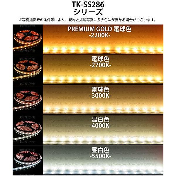 LEDテープライト シリコンチューブ TK-SS286-22K ゴールド 電球色(2200K) 60粒/m 単色 5m DC12V 屋外使用可能 ジャック付外径5.5mm×内径2.1mmの画像