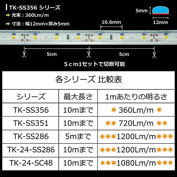 LEDテープライト シリコンチューブ TK-SS356シリーズ 60粒/m 単色 全9色 IP67 6m DC12V 屋外使用可能 ACアダプター付 ジャック外径5.5mm×内径2.1mmの画像