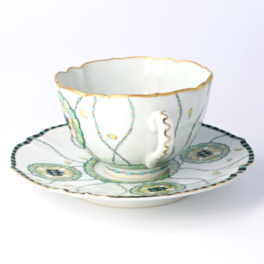 九谷焼 カップ＆ソーサー 円花 緑 / 森 亜光 （もり あみ