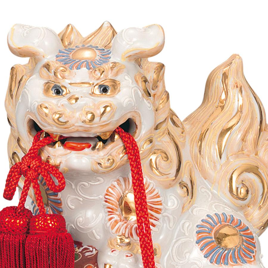 九谷焼 小槌獅子 獅子置物 縁起物 置物 金彩 26cm 九谷焼 6号小槌獅子 白盛｜ 置物 獅子 人気 ギフト 贈り物 結婚祝い