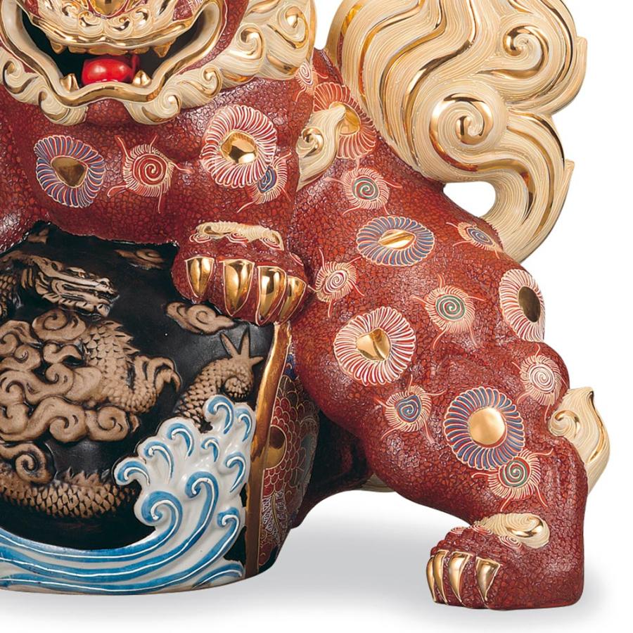 九谷焼　獅子　吉田賢蔵作 九谷焼 20号立龍彫刻獅子 盛｜ 置物 獅子 人気 ギフト 贈り物 結婚祝い
