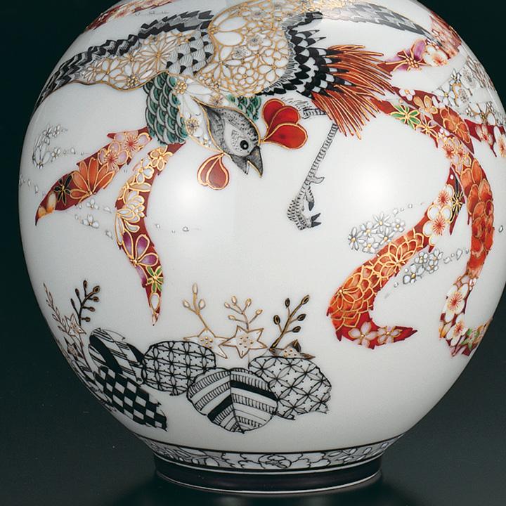 九谷焼 6号花瓶 本金花詰鳳鳳の図 / 西由紀夫｜ 花瓶 花器 人気 ギフト 贈り物 結婚祝い 内祝い お祝い 桐箱入り_2