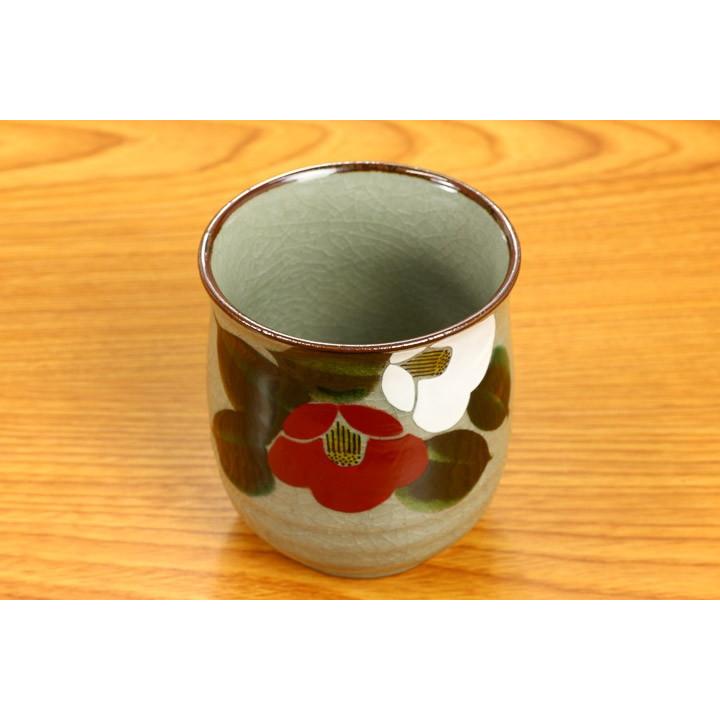 九谷焼 組湯呑 紅白玉椿 / 美山窯 湯呑 人気 ギフト ペア05-101 化粧
