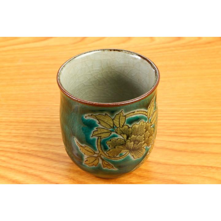 九谷焼 組湯呑 グリーン黄唐草牡丹 / 美山窯 和食器 湯呑 人気 ギフト