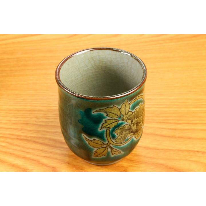 九谷焼 組湯呑 グリーン黄唐草牡丹 / 美山窯 和食器 湯呑 人気 ギフト