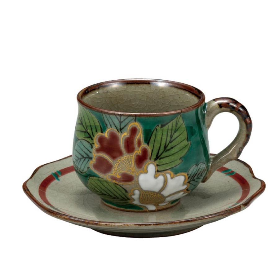 九谷焼 縄手コーヒー グリーン山茶花/美山窯＜コーヒーカップ カップ