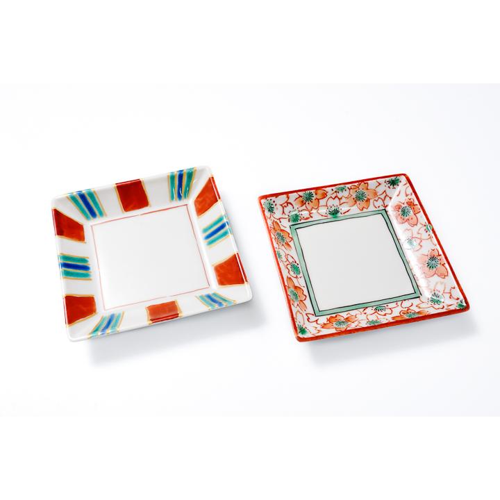 九谷焼 絵変り三寸角皿(5枚一組）/九谷美陶園 和食器 皿 人気 ギフト