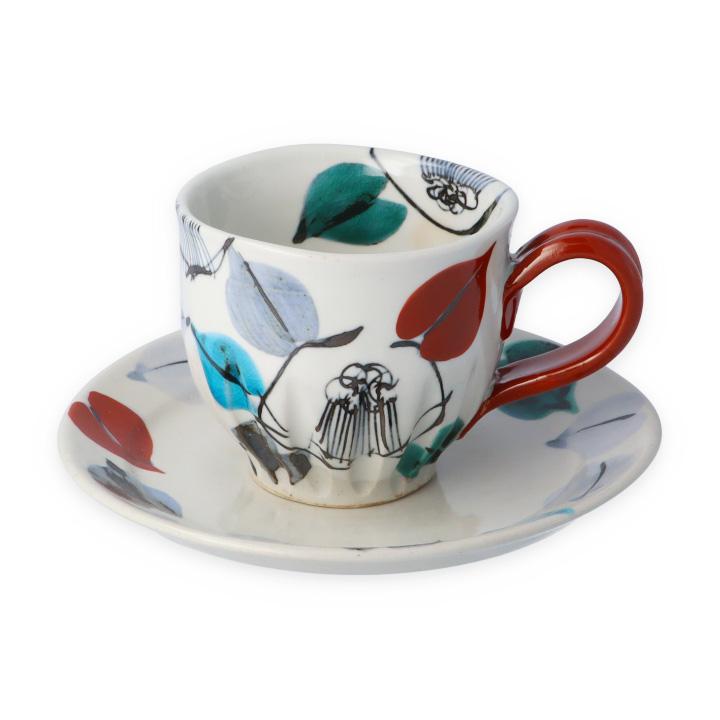 九谷焼 カップ&ソーサー 彩り椿 赤 虚空蔵窯 和食器 コーヒーカップ