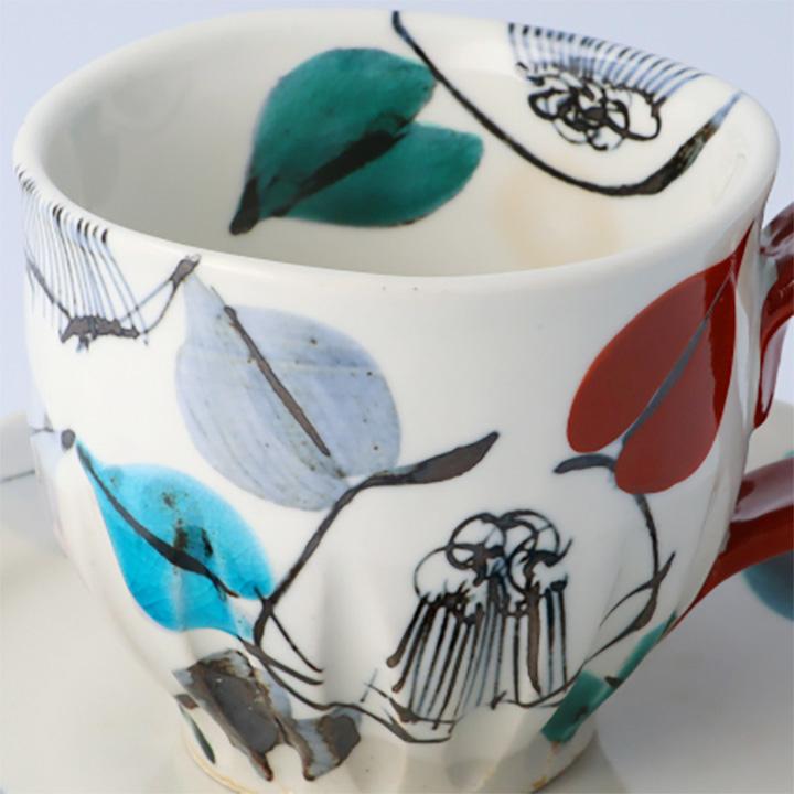 九谷焼 カップ&ソーサー 彩り椿 赤 虚空蔵窯 和食器 コーヒーカップ