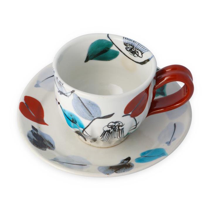 九谷焼 カップ&ソーサー 彩り椿 赤 / 虚空蔵窯 和食器 コーヒーカップ