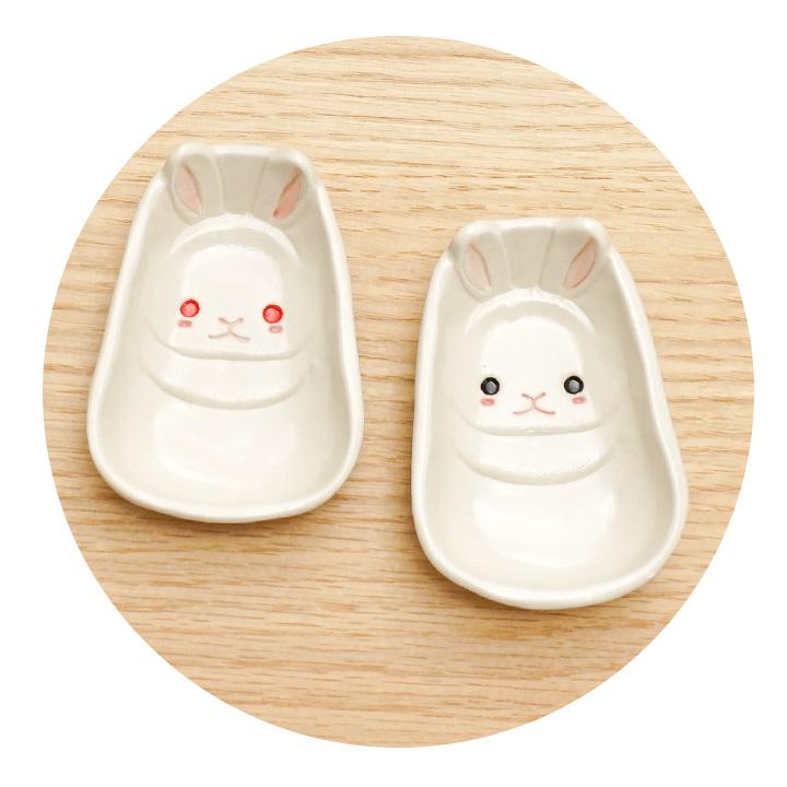 【未使用】作家 ミシャコシャ うさぎ くま 豆皿 小皿 mizacosha 陶器 九谷焼 2種から選べる うさぎの豆皿 / 遠藤絢子 ｜ 豆皿 小皿 9cm