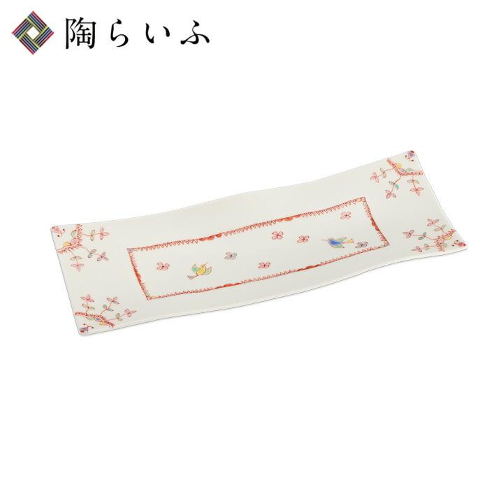 九谷焼 長角皿 花に鳥 / 銀舟窯 和食器 皿 長皿 かわいい おしゃれ