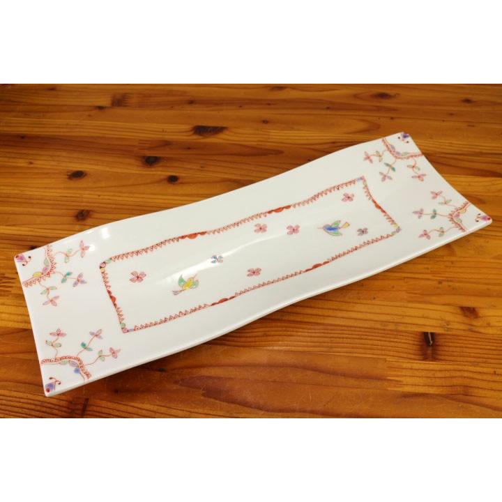 九谷焼 長角皿 花に鳥 / 銀舟窯 和食器 皿 長皿 かわいい おしゃれ