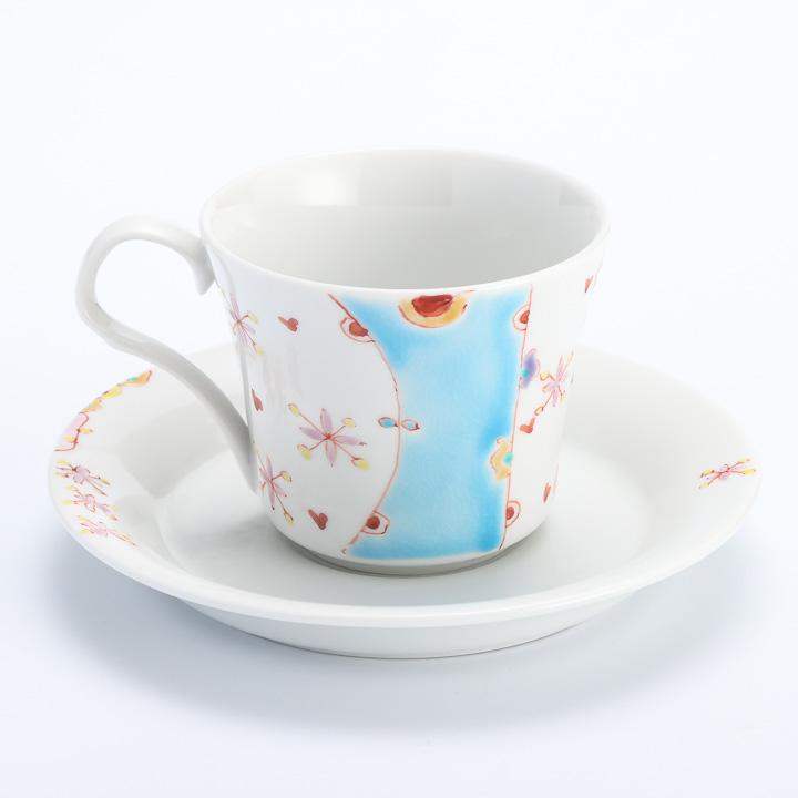 九谷焼 カップ＆ソーサー 花のカーテン / 銀舟窯 和食器 コーヒー