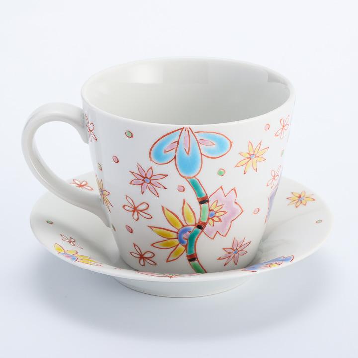 九谷焼 カップ＆ソーサー 花爛漫 銀舟窯 和食器 コーヒーカップ 人気