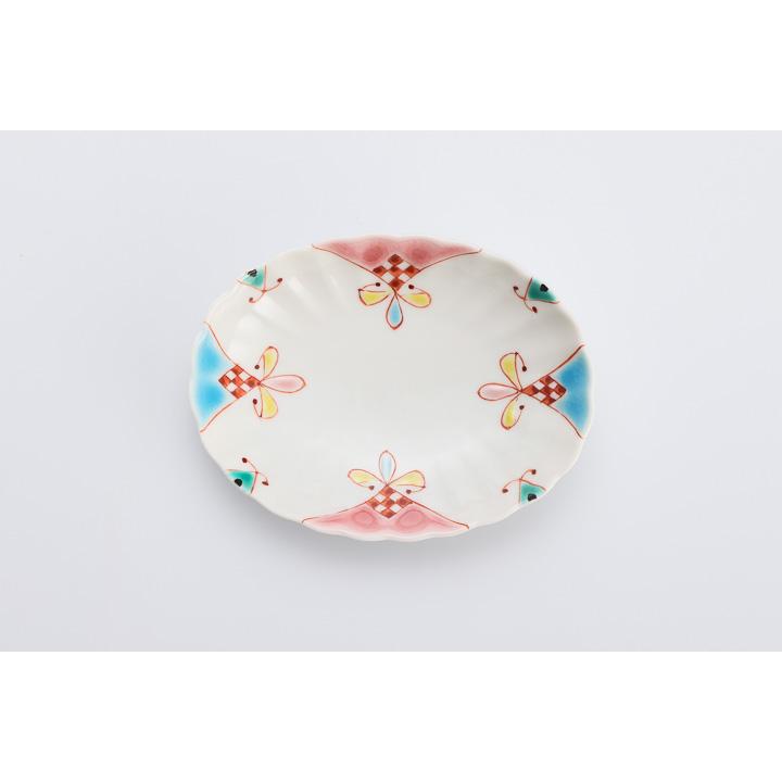 九谷焼 楕円 菊小皿 花のプリンセス / 銀舟窯 和食器 皿 小皿 かわいい