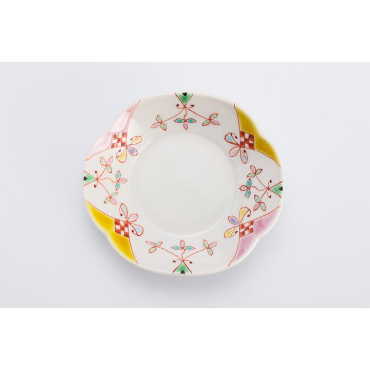 【希少・美品】九谷焼　銀舟窯　大皿　お祝い　節句にも　食器　25cm角 九谷焼 ツバ型皿 花のプリンセス / 銀舟窯 和食器 皿 取皿 かわいい