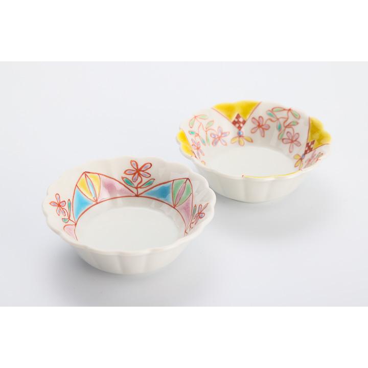 九谷焼 菊型 小付揃 色絵絵変り / 銀舟窯 和食器 5枚 セット 小付 小鉢