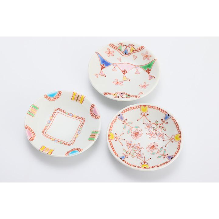 九谷焼 丸皿揃 色絵絵変り 銀舟窯 和食器 5枚 セット 皿 小皿 かわいい