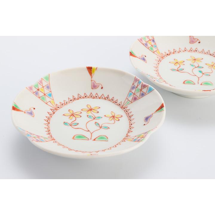 山浦早織 九谷焼 唐草 インコ お皿 鳥柄 食器 手描き 5寸皿 唐草インコ