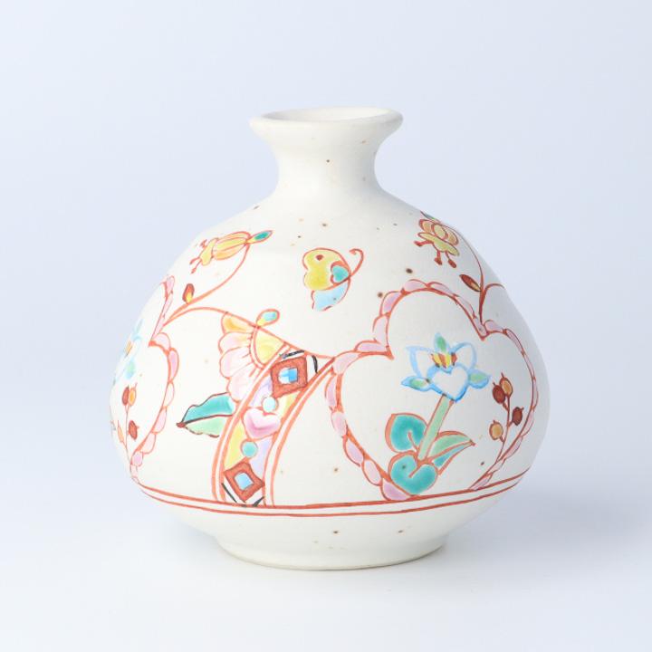 MR-253A 花瓶　丸谷焼　日本の伝統工芸品　希少　飾り　置き物　花 日本の伝統工芸品【九谷焼】 1.8号小つぼ花生 山茶花 (K9-1265) (K8