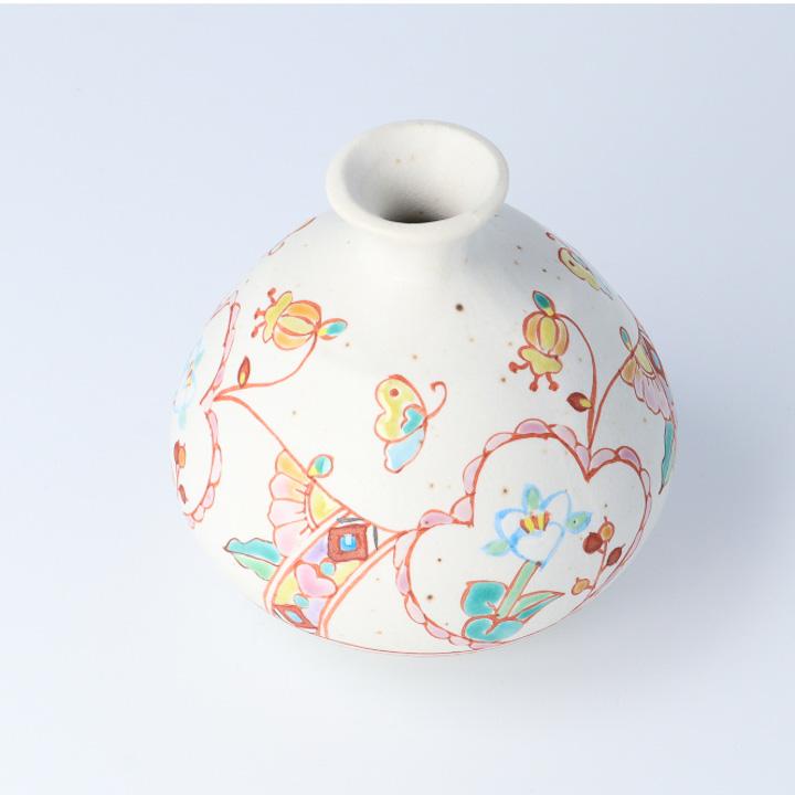 志野焼 寿扇作 大村寿扇 東谷窯 花生 丸形 花瓶 花器 花立て 壺 陶器 九谷焼 扁壷（Y口中型）二雀図 中村陶志人 花器 花瓶 人気 ギフト