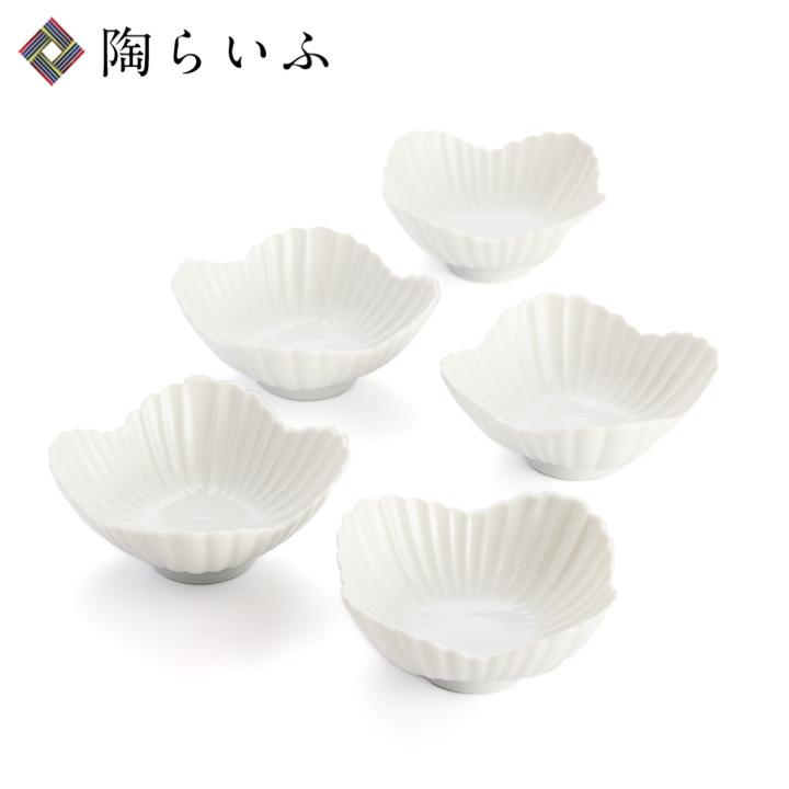九谷焼 白磁 菊型四方小鉢 5枚セット / 妙泉陶房 和食器 皿 鉢 人気 
