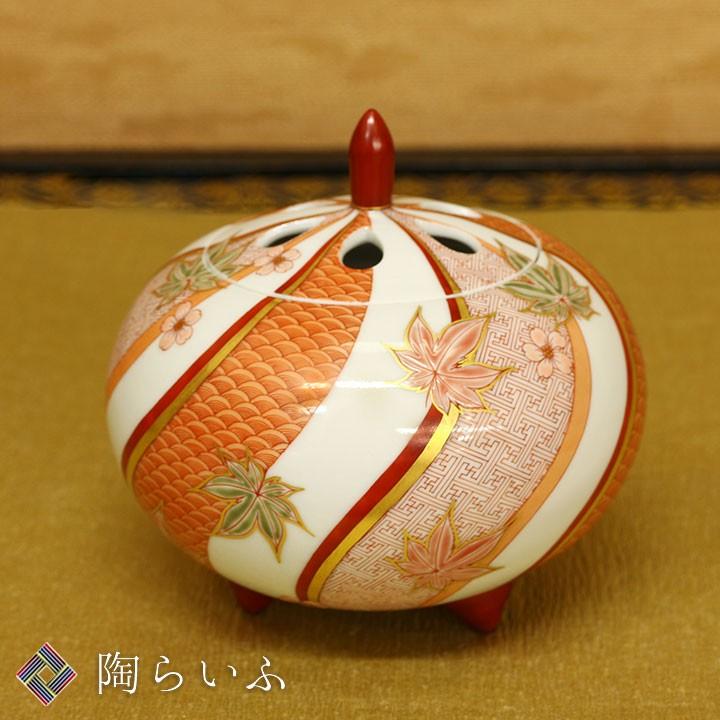 九谷焼 4号香炉 赤絵春秋文（桐箱入） / 林美佳里 香炉 ギフト 記念品