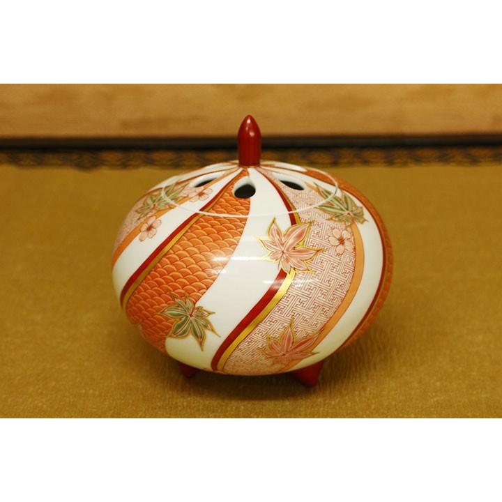 九谷焼 4号香炉 赤絵春秋文（桐箱入） / 林美佳里 香炉 ギフト 記念品