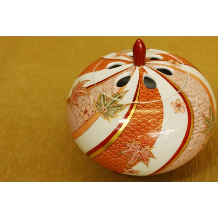 九谷焼 4号香炉 赤絵春秋文（桐箱入） / 林美佳里 香炉 ギフト 記念品