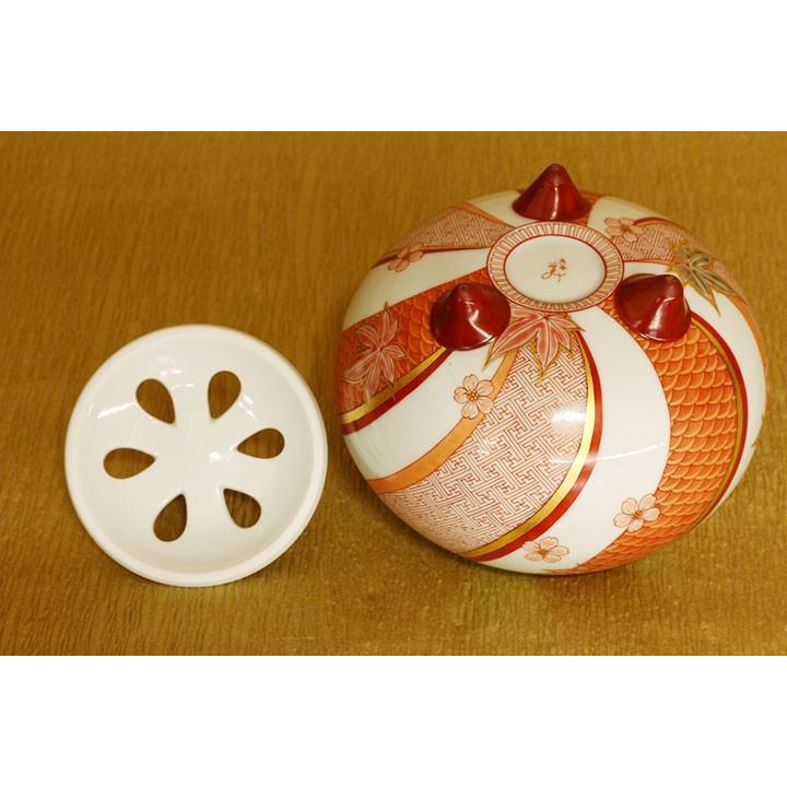 九谷焼 4号香炉 赤絵春秋文（桐箱入） / 林美佳里 香炉 ギフト 記念品