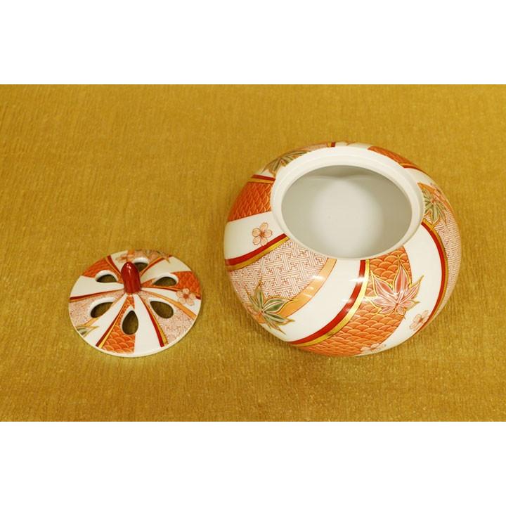 九谷焼 4号香炉 赤絵春秋文（桐箱入） / 林美佳里 香炉 ギフト 記念品