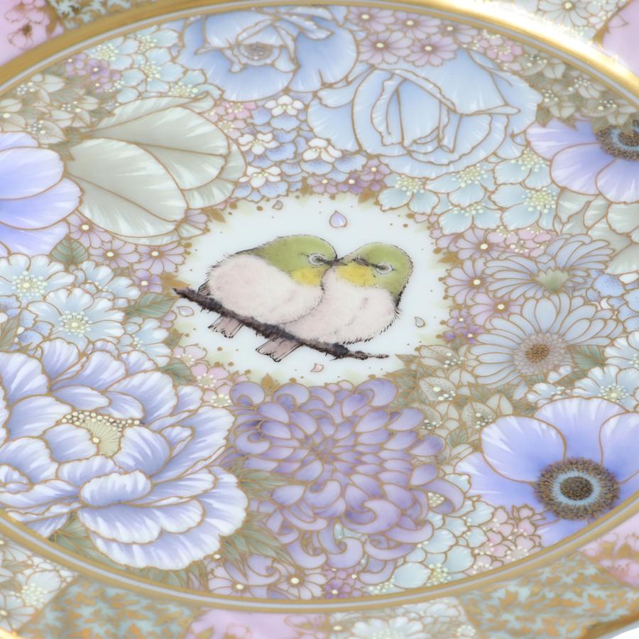 九谷焼 飾皿 本金花詰薄花色に目白 / 河田里美 ｜ 16.3cm 飾り皿 皿