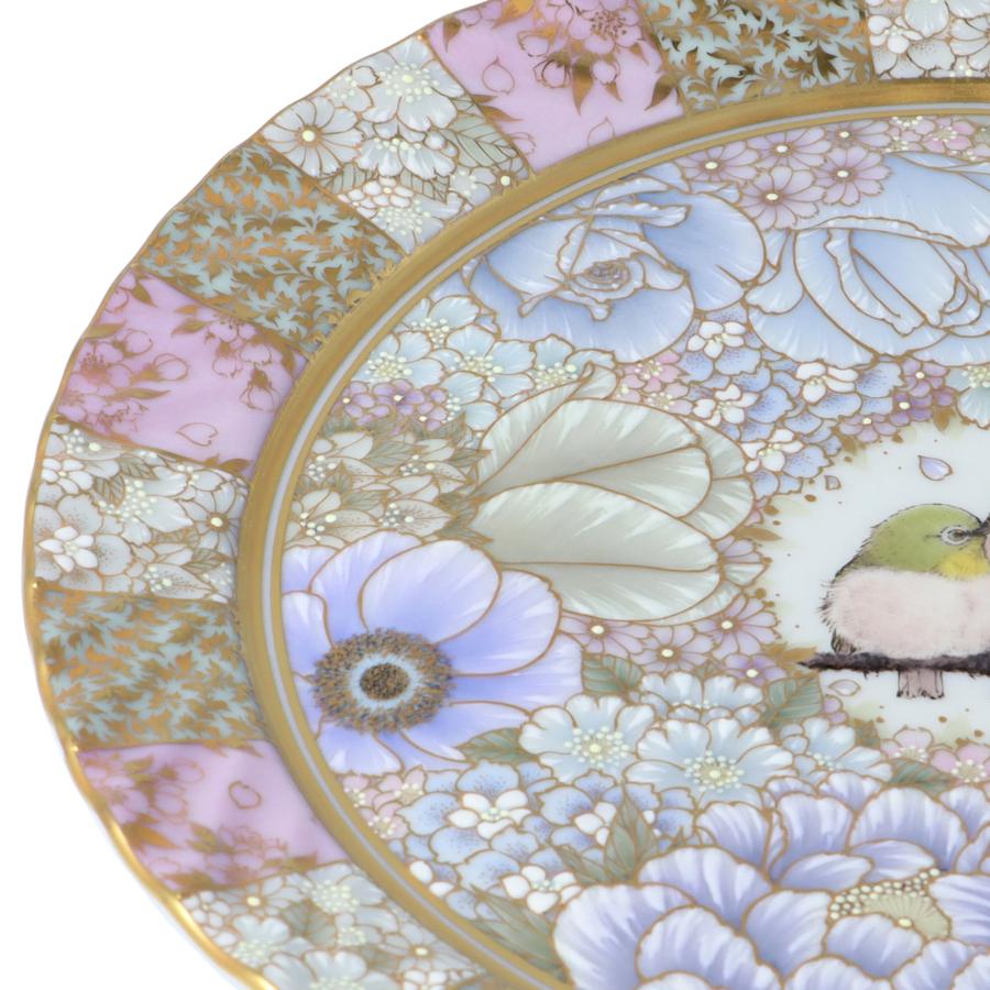 九谷焼 飾皿 本金花詰薄花色に目白 / 河田里美 ｜ 16.3cm 飾り皿 皿