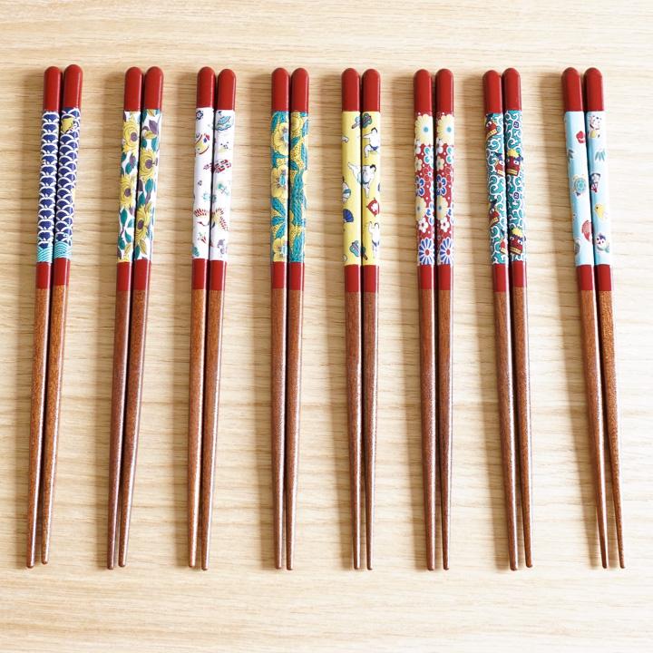 九谷焼 【新柄追加】 全21種 九谷色絵 × 若狭塗箸 【赤 / 21cm】 / 青