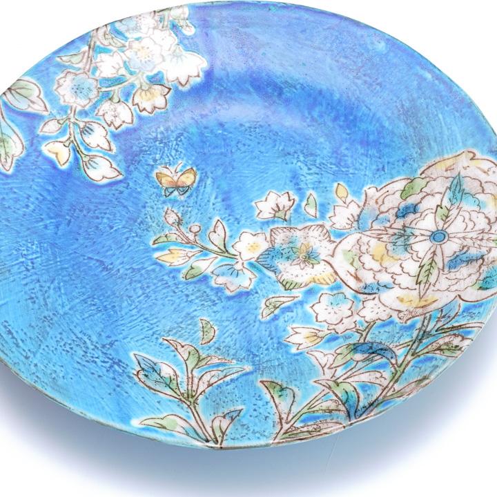 風の道 大皿 青 / うつつ窯 稲積佳谷 （化粧箱入り） 九谷焼 大皿 風の道 ブルー / うつつ窯 稲積佳谷 青 和食器 皿 盛り皿
