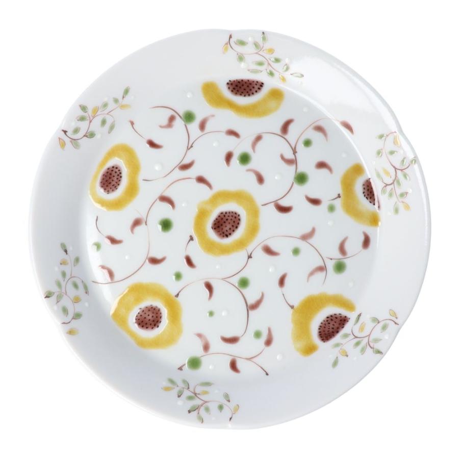 九谷焼 5号皿 花唐草 イエロー / 色絵遊 16cm 取り皿 中皿 ケーキ皿 花