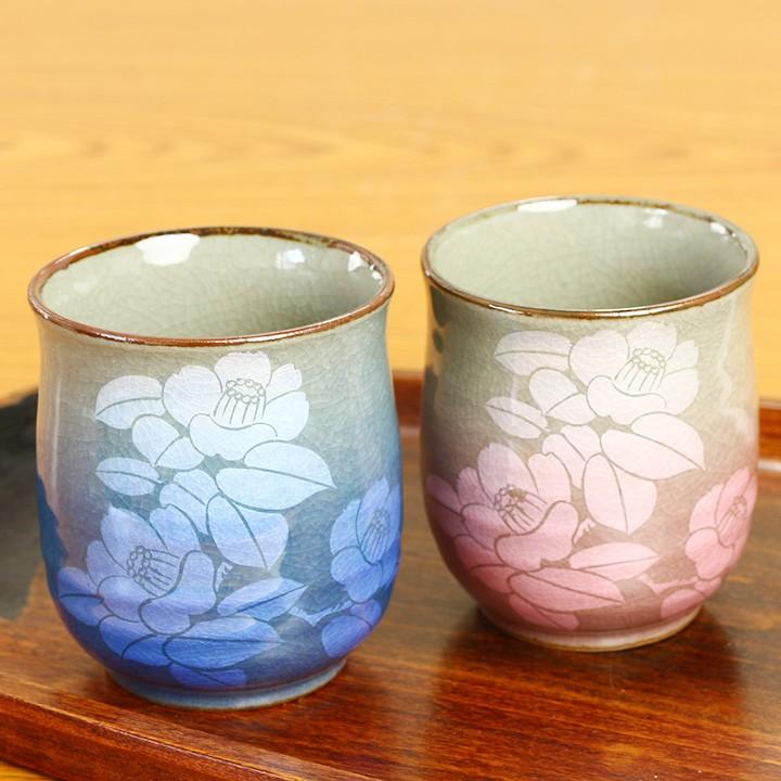 九谷焼 睦揃 銀彩山茶花 和食器 夫婦茶碗 茶碗 湯呑み ペア 人気