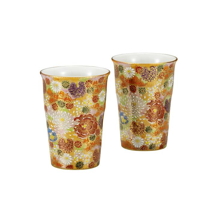 ★金彩★ゴールド★百花紋★花詰★食器★2個★ 九谷焼 ペアフリーカップ 金花詰 和食器 フリーカップ ギフト ペア