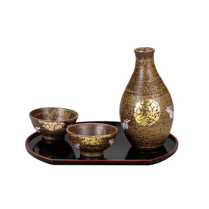 九谷焼 晩酌酒器 月見うさぎ（盆付） 和食器 酒器 徳利 ぐい呑み 人気 