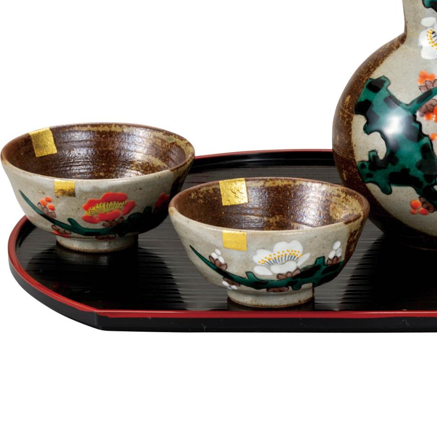 九谷焼 晩酌揃 紅白梅（盆付） / 福田良則 和食器 酒器 徳利 おちょこ